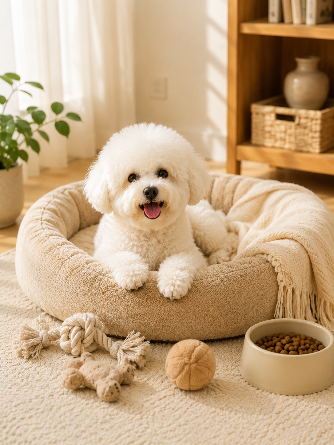 Premium dog essentials arranged for everyday comfort at home