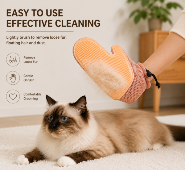 CoziPaw grooming glove removing loose hair from a pet coat