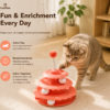 Indoor cat playing with interactive enrichment toy at home