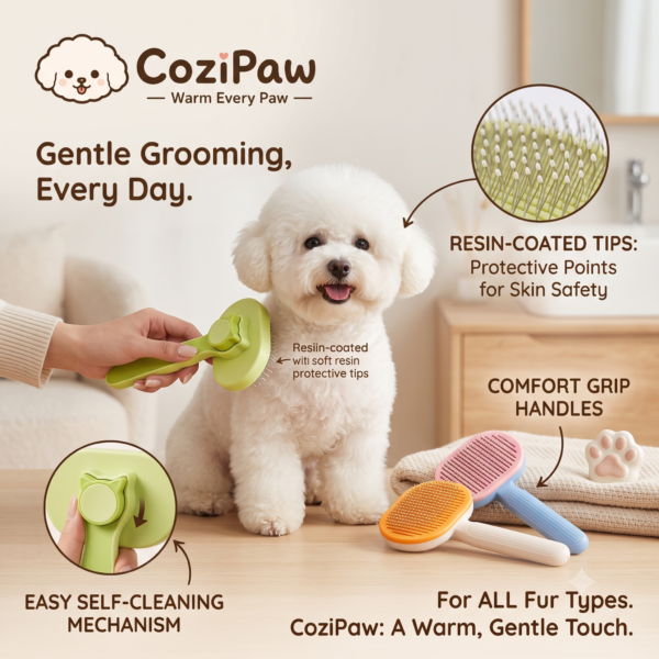 CoziPaw self-cleaning pet grooming brush for dogs and cats