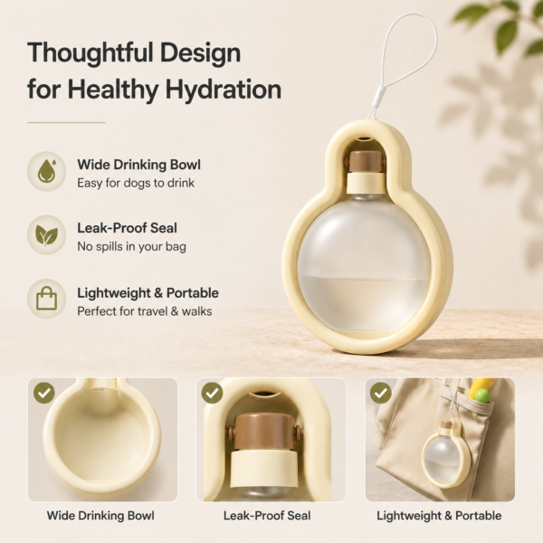 CoziPaw portable dog water bottle with built-in drinking bowl