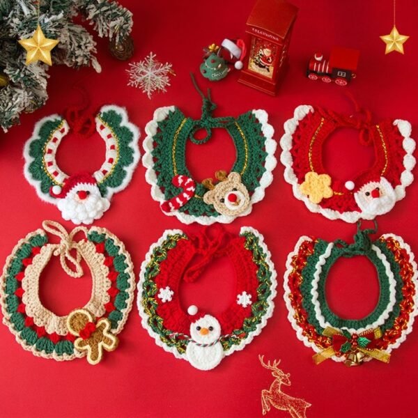 CoziPaw™ Hand-Knitted Christmas Pet Collar, Hat & Scarf Collection – Adjustable Holiday Outfits for Cats & Small Dogs