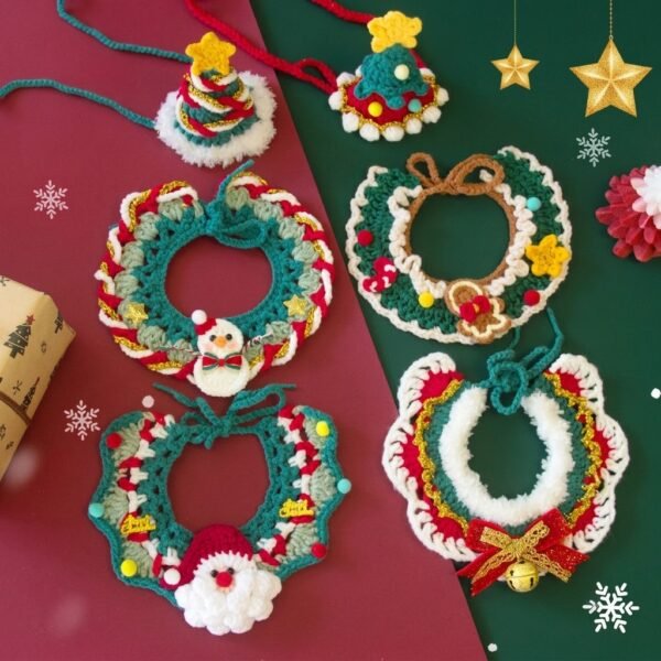 CoziPaw™ Hand-Knitted Christmas Pet Collar, Hat & Scarf Collection – Adjustable Holiday Outfits for Cats & Small Do