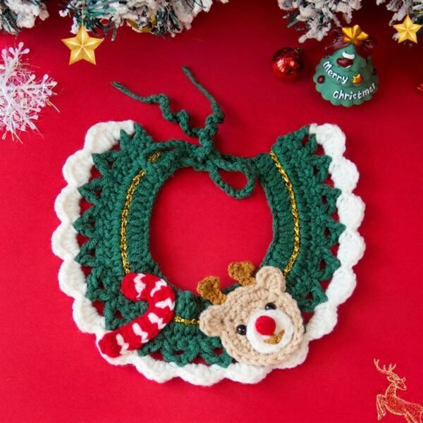CoziPaw holiday knit cat collar B30 with cute reindeer face and striped candy cane.