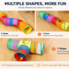 CoziPaw indoor cat tunnel showing curved, straight, and multi-way play layouts