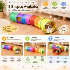 CoziPaw rainbow cat tunnel with S Shape I Shape and T Shape options