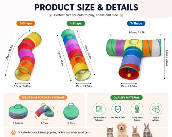 CoziPaw folding cat tunnel size and storage guide for indoor cats