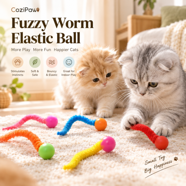 CoziPaw fuzzy worm cat toy in five colors with 20 cm length