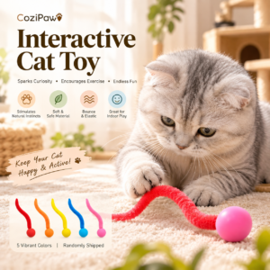 CoziPaw fuzzy worm elastic ball cat toy for interactive indoor play